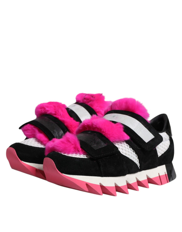 Schwarz Rosa Pelz Verschönert Turnschuhe Schuhe