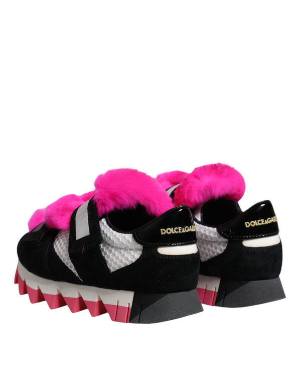 Schwarz Rosa Pelz Verschönert Turnschuhe Schuhe