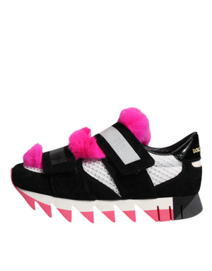 Schwarz Rosa Pelz Verschönert Turnschuhe Schuhe