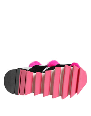 Schwarz Rosa Pelz Verschönert Turnschuhe Schuhe