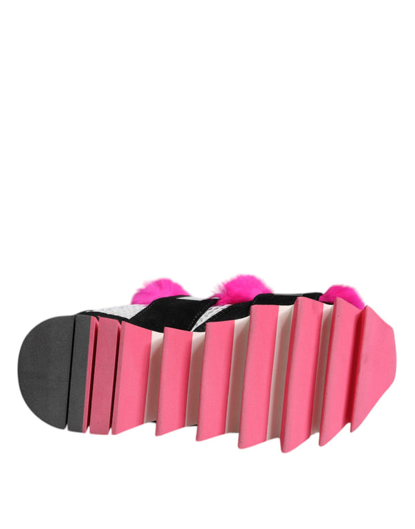 Schwarz Rosa Pelz Verschönert Turnschuhe Schuhe