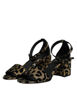 Gold Leopard Lurex Knöchel Strap Heels Sandalen Schuhe