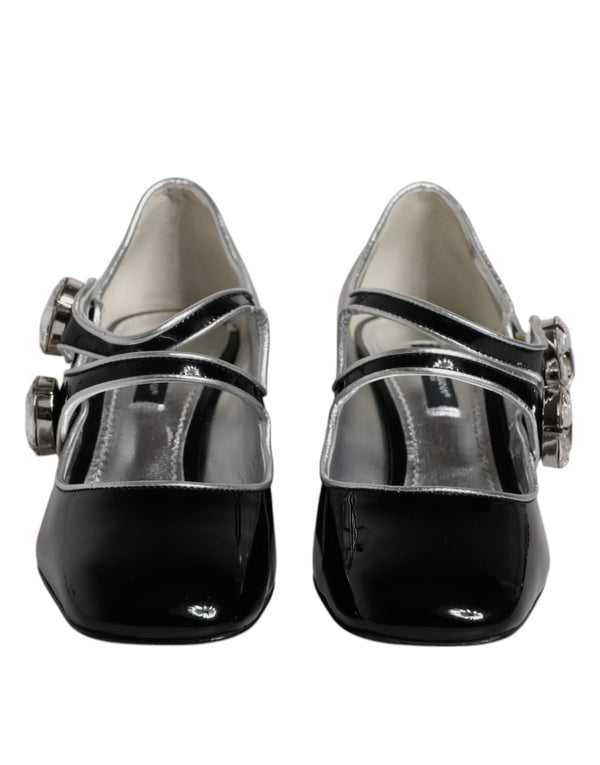 Schwarz Lackleder Kristall Mary Jane Pumps Schuhe
