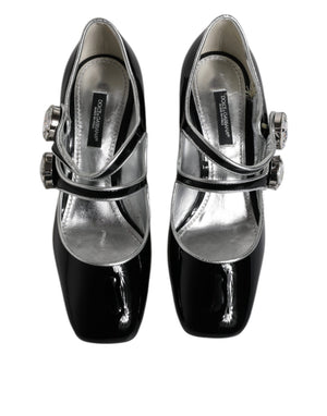 Schwarz Lackleder Kristall Mary Jane Pumps Schuhe