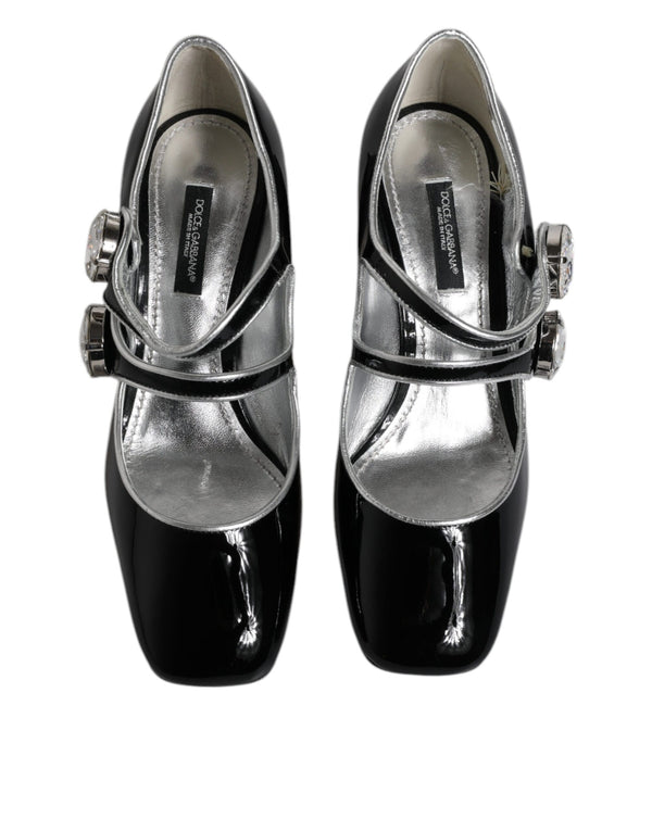 Schwarz Lackleder Kristall Mary Jane Pumps Schuhe