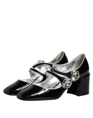 Schwarz Lackleder Kristall Mary Jane Pumps Schuhe