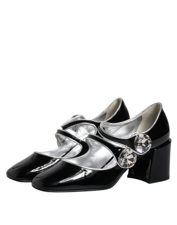 Schwarz Lackleder Kristall Mary Jane Pumps Schuhe