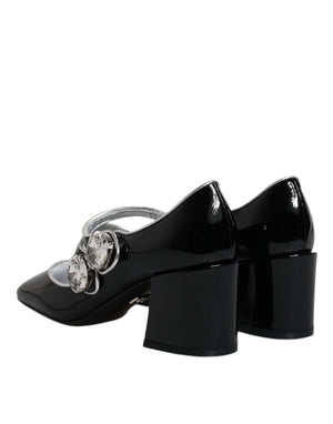 Schwarz Lackleder Kristall Mary Jane Pumps Schuhe