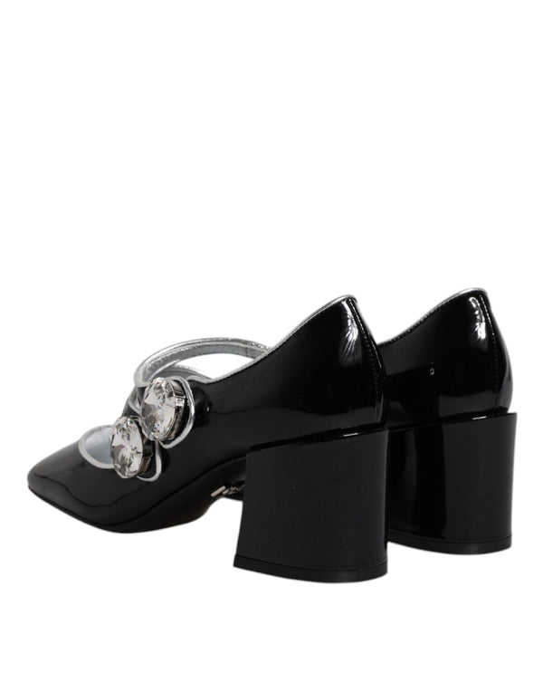 Schwarz Lackleder Kristall Mary Jane Pumps Schuhe