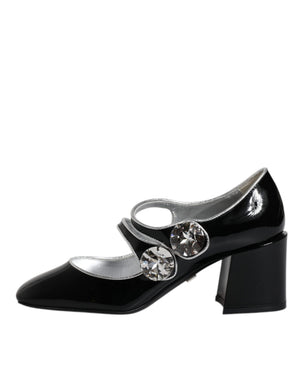 Schwarz Lackleder Kristall Mary Jane Pumps Schuhe