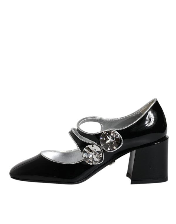 Schwarz Lackleder Kristall Mary Jane Pumps Schuhe