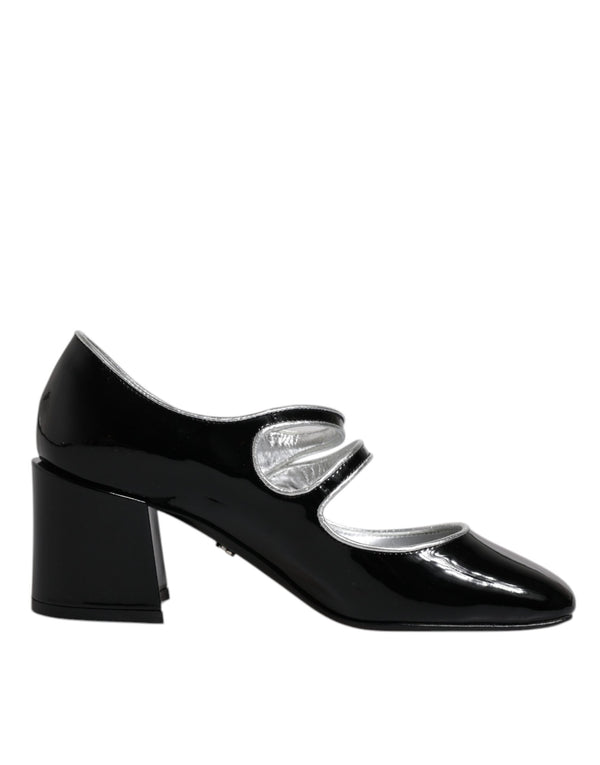 Schwarz Lackleder Kristall Mary Jane Pumps Schuhe