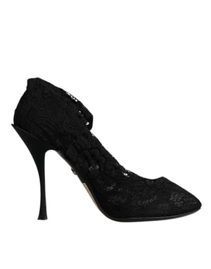 Schwarze Spitze Stretch Heels Mittlere Wadenstiefel Schuhe