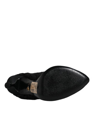 Schwarze Spitze Stretch Heels Mittlere Wadenstiefel Schuhe