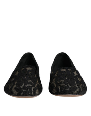 Schwarz Taormina Spitze Slip On Flats Schuhe