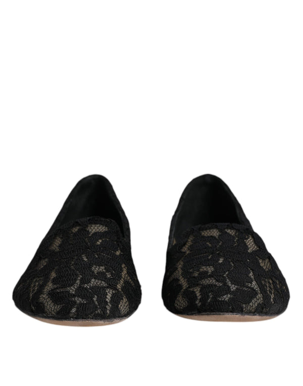 Schwarz Taormina Spitze Slip On Flats Schuhe