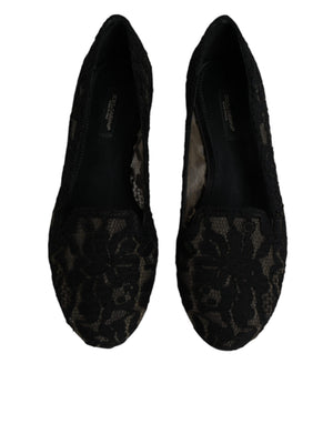 Schwarz Taormina Spitze Slip On Flats Schuhe