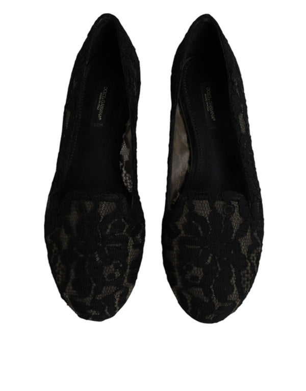 Schwarz Taormina Spitze Slip On Flats Schuhe