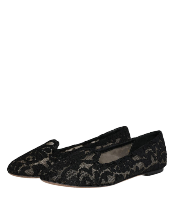 Schwarz Taormina Spitze Slip On Flats Schuhe