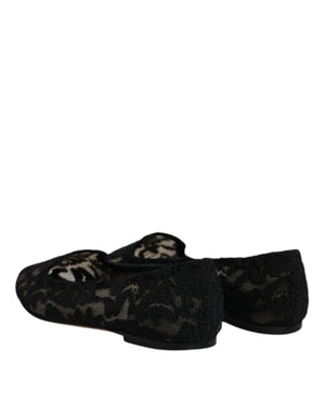 Schwarz Taormina Spitze Slip On Flats Schuhe