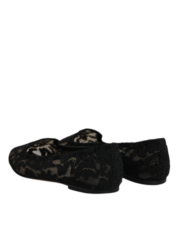 Schwarz Taormina Spitze Slip On Flats Schuhe