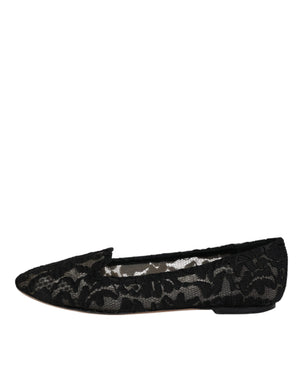 Schwarz Taormina Spitze Slip On Flats Schuhe