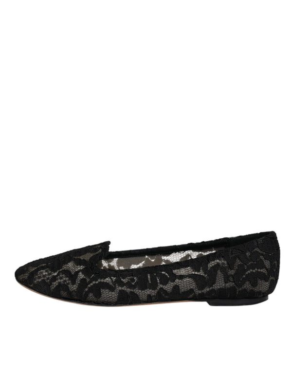 Schwarz Taormina Spitze Slip On Flats Schuhe