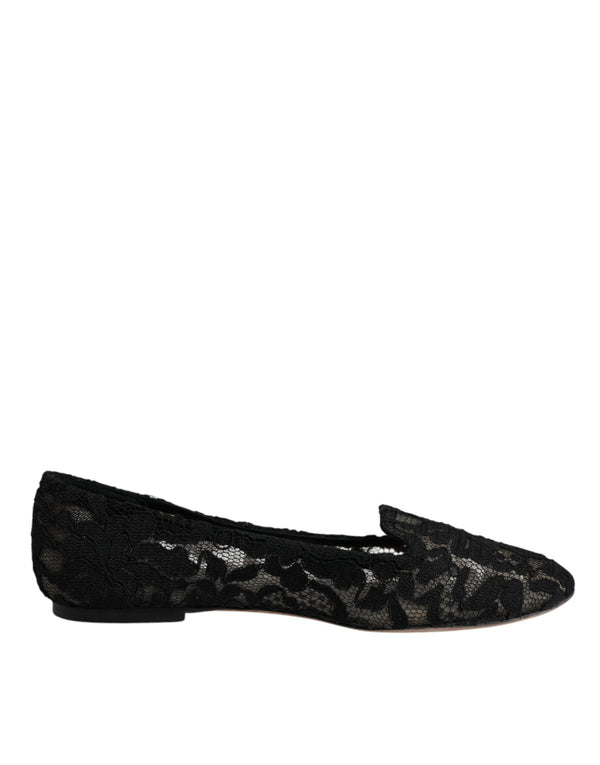 Schwarz Taormina Spitze Slip On Flats Schuhe