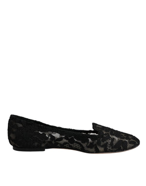 Schwarz Taormina Spitze Slip On Flats Schuhe