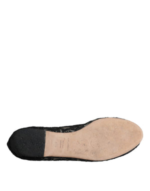 Schwarz Taormina Spitze Slip On Flats Schuhe