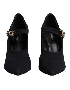 Schwarz Mary Jane Stretch Kristall Pumps Schuhe