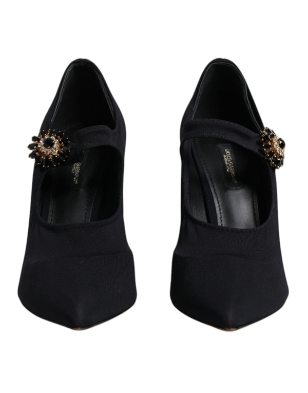 Schwarz Mary Jane Stretch Kristall Pumps Schuhe