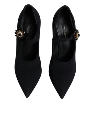 Schwarz Mary Jane Stretch Kristall Pumps Schuhe