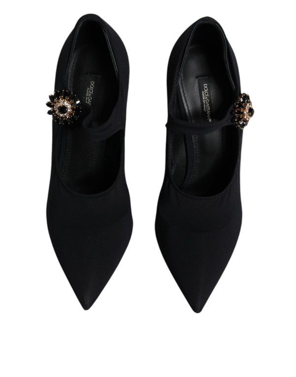 Schwarz Mary Jane Stretch Kristall Pumps Schuhe