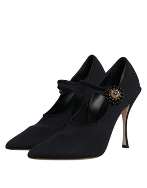 Schwarz Mary Jane Stretch Kristall Pumps Schuhe