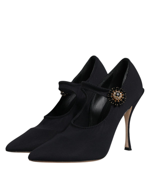 Schwarz Mary Jane Stretch Kristall Pumps Schuhe