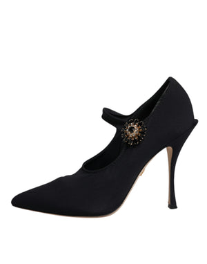 Schwarz Mary Jane Stretch Kristall Pumps Schuhe