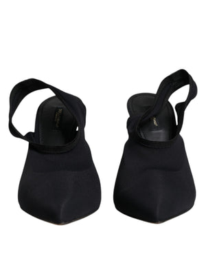 Schwarze Jersey Stretch Heels Slingback Schuhe