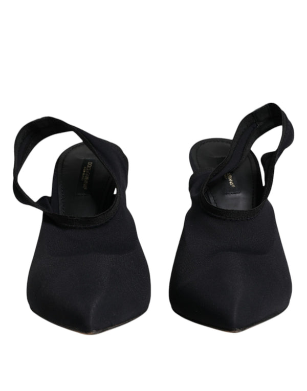 Schwarze Jersey Stretch Heels Slingback Schuhe