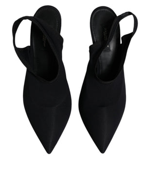 Schwarze Jersey Stretch Heels Slingback Schuhe