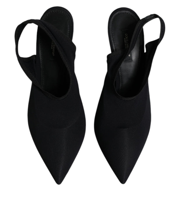Schwarze Jersey Stretch Heels Slingback Schuhe