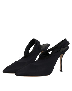 Schwarze Jersey Stretch Heels Slingback Schuhe