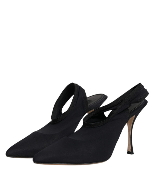 Schwarze Jersey Stretch Heels Slingback Schuhe