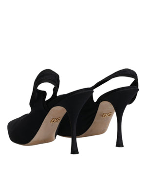 Schwarze Jersey Stretch Heels Slingback Schuhe