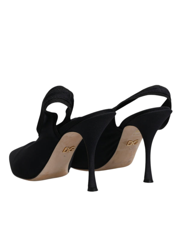 Schwarze Jersey Stretch Heels Slingback Schuhe