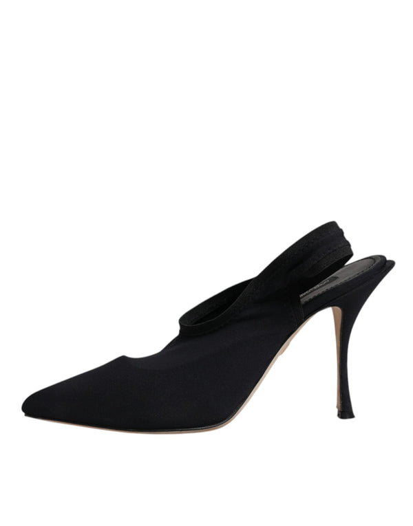 Schwarze Jersey Stretch Heels Slingback Schuhe