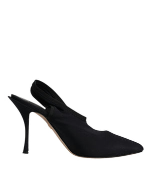 Schwarze Jersey Stretch Heels Slingback Schuhe