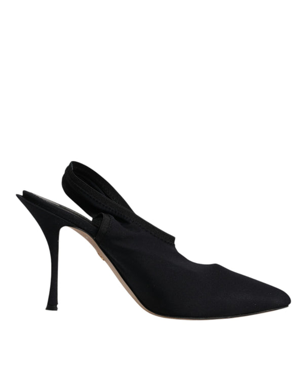 Schwarze Jersey Stretch Heels Slingback Schuhe