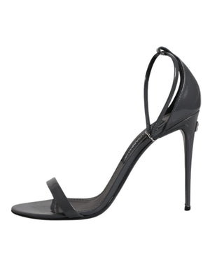 Graue Leder Knöchelriemen Absatz Sandalen Schuhe