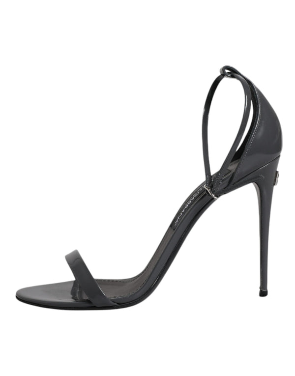 Graue Leder Knöchelriemen Absatz Sandalen Schuhe